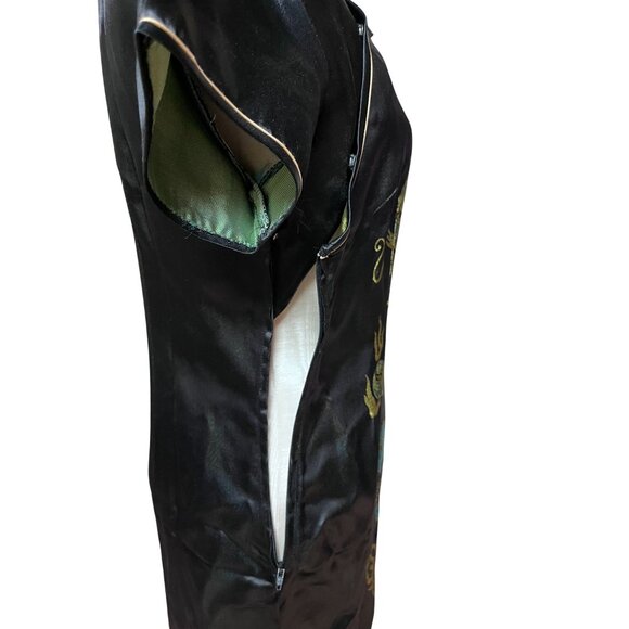 Black Satin NWT Dragon & Phoenix Embroidered Qipao Cheongsam Maxi Dress S/M - Picture 10 of 10